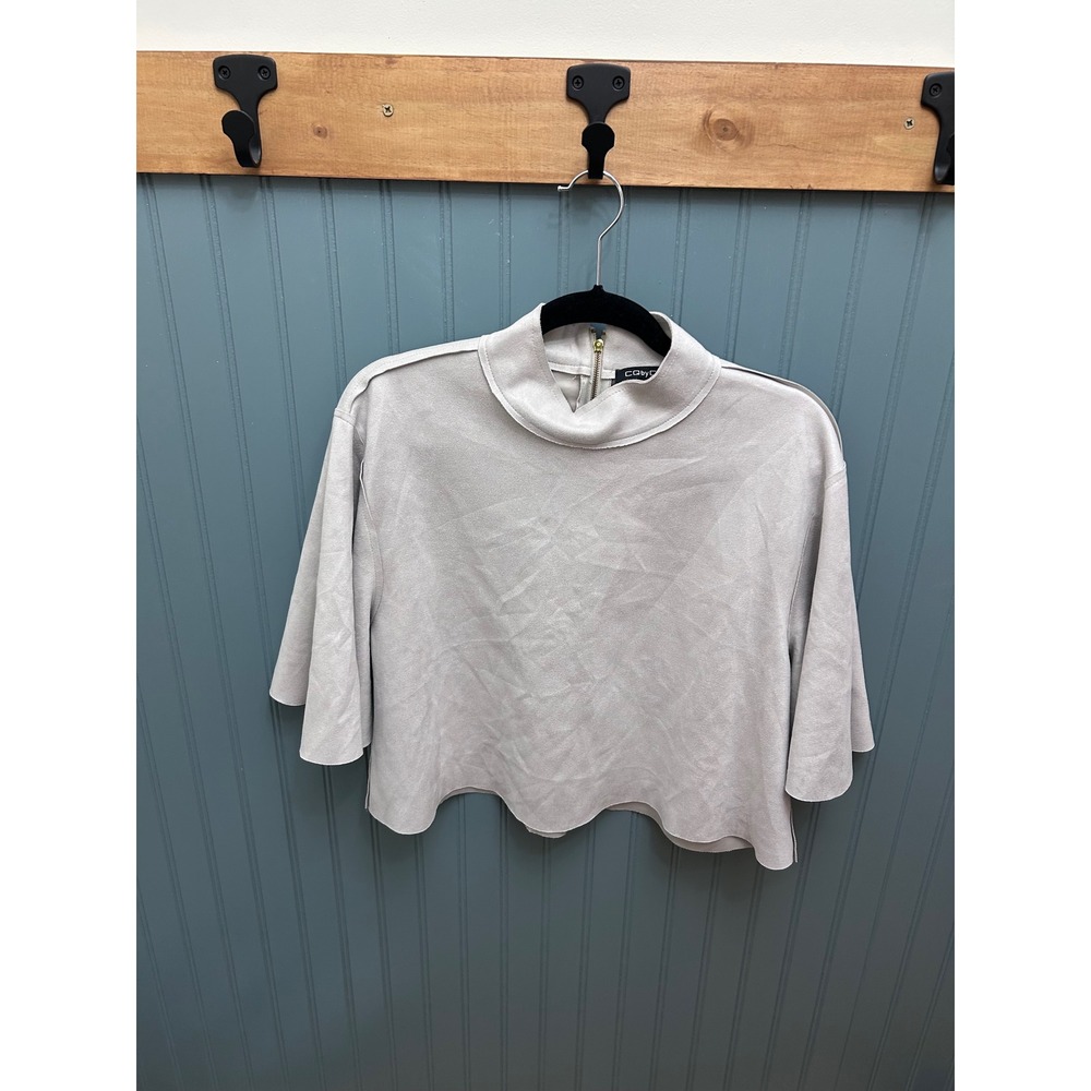 CQ by CQ Mock Neck Bell Sleeve Cropped Top Light Gray Size S